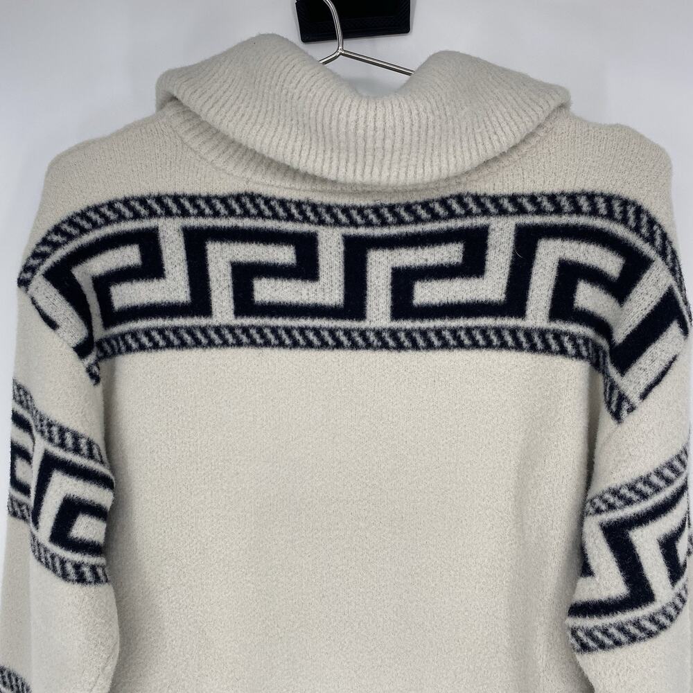 Aqua Greek Key Quarter Zip Sweater White Navy Oversized Womens Small - Picture 4 of 7